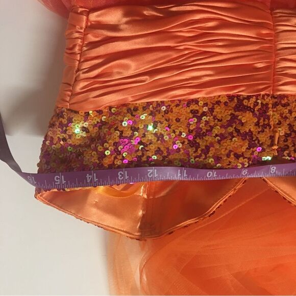 Unique Vintage Let’s Fashion Orange/Pink Sequin Sweetheart Bust Dress Size S EUC - Picture 6 of 11